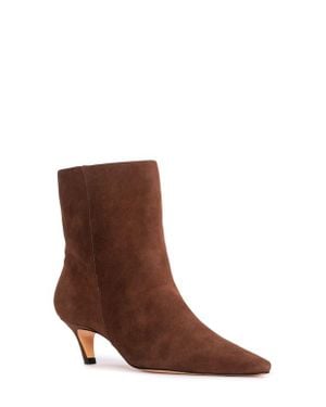 Black Suede Studio Avenue 50 Pointed Toe Kitten Heel Bootie - Brown