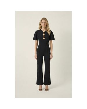 Modenaire Embellished Cutout Flared Leg Jumpsuit - Black