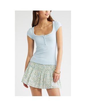 BP. Square Neck Stretch Knit Henley T-Shirt - Blue