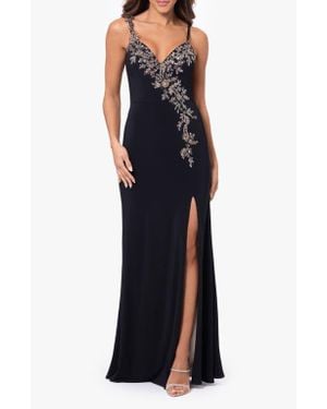 Xscape Evenings Crystal Floral Detail Sheath Gown - Blue