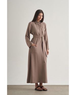 Mizalle Belted Shirt Dress - Natural
