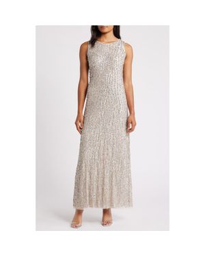 Pisarro Nights Sequin Stripe Sleeveless Gown - Metallic