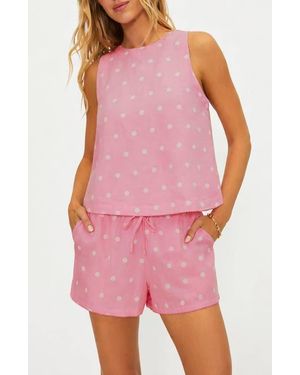Beach Riot Dollie Polka Dot Sleeveless Cotton & Linen Cover-Up Top - Pink