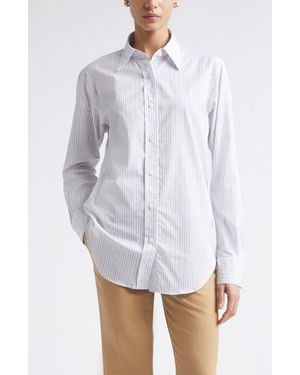 Maria McManus Stripe Organic Cotton Button-Up Tunic Shirt - White