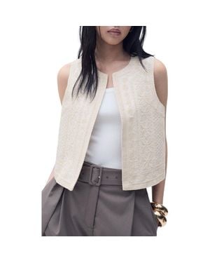 Mango Embroidered Linen Vest - Gray