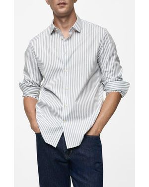 Mango Slim Fit Stripe Button-Up Shirt - Gray