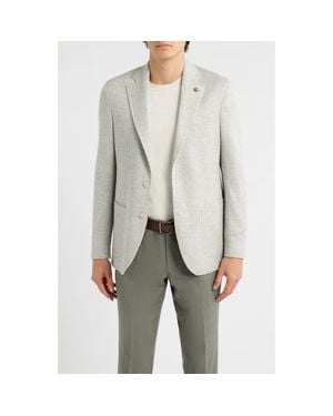 Jack Victor Hampton Cream & Houndstooth Knit Linen & Cotton Sport Coat - Gray