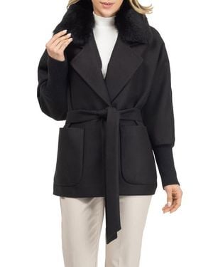 Gorski Fabric Jacket With Detachable Genuine Shearling Collar, Belt - Black