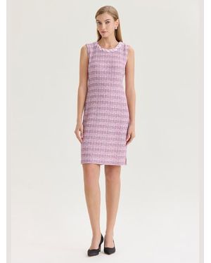 Misook Braided Trim Tweed Knit Sheath Dress - Pink