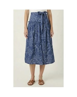 Modenaire Floral Print Wrap Midi Skirt - Blue
