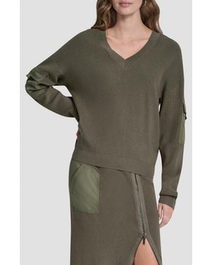 DKNY Cargo Sleeve Rib Sweater - Green