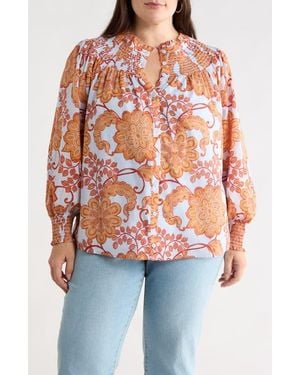 Sugarlips Siany Floral Debory Smocked Detail Button-Up Shirt - Pink