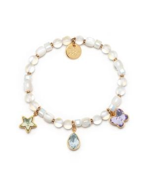 Little Words Project Pastel Crystal Charm Beaded Stretch Bracelet - White