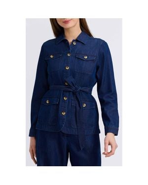 Foxcroft Stella Belted Denim Utility Jacket - Blue