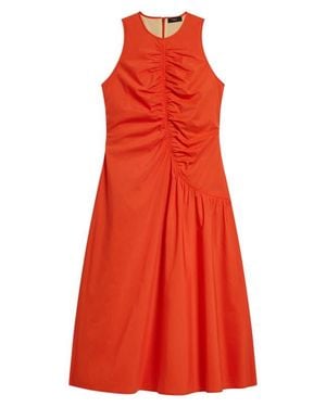 Theory Asymmetric Ruched Sleeveless Midi Dress - Red