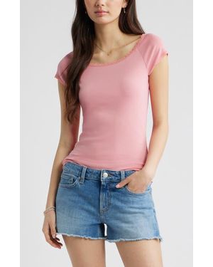 BP. Lace Trim Cotton Blend T-Shirt - Blue