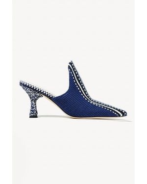 Amambaih Mencia Heel Fabric Mules - Blue