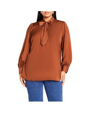 City Chic Awe Tie Neck Top - Orange
