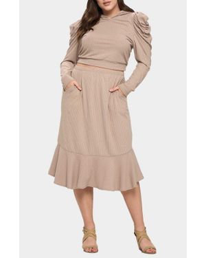 L I V D Carmen Rib Hooded Crop Top & Skirt - Natural