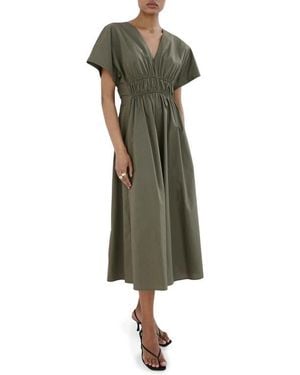 Mango Smocked Poplin Midi Dress - Green