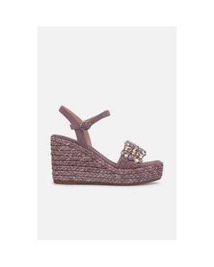 Alma En Pena. Esparto Stone Platform Sandal With Floral Rhinestones - Purple