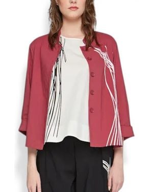 Luukaa Seraphina Printed Linen Cotton Shirt Jacket - Red