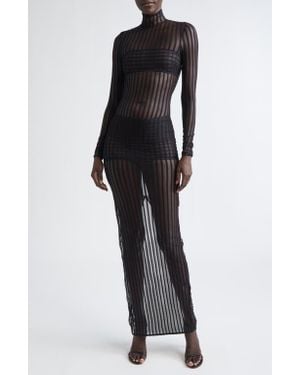 LAQUAN SMITH Stripe Long Sleeve Open Back Maxi Dress - Black
