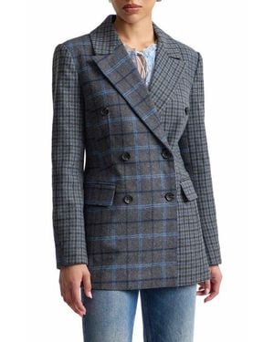 Avec Les Filles Plaid Double Breasted Blazer - Gray