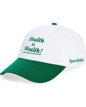 Sporty & Rich Health Is Wealth Embroidered Cotton Twill Baseball Cap - Green