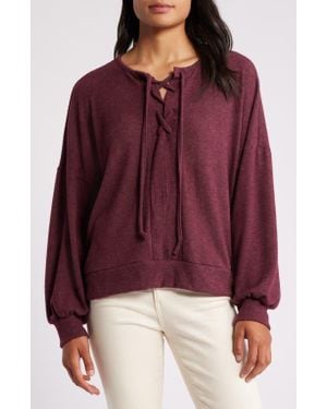 Loveappella Lace-Up Knit Top - Red