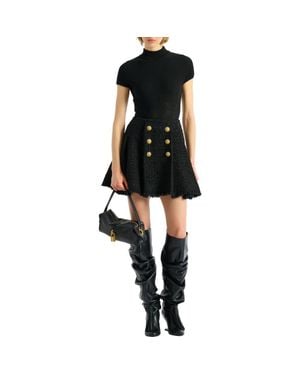 Balmain Flared Tweed Skirt - Black