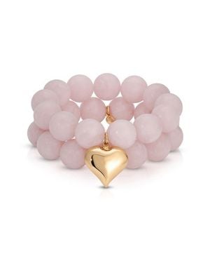 Ettika Luck & Love Stone Puffy Heart Stretch Bracelet - Pink