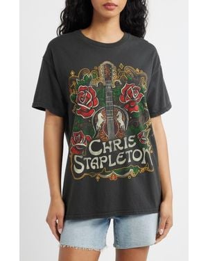 Merch Traffic Chris Stapleton Floral Rose Cotton Graphic T-Shirt - Black