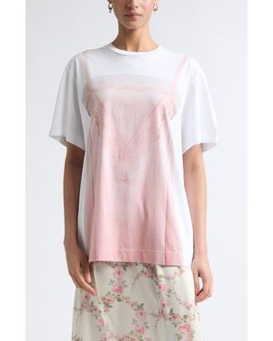 Simone Rocha Satin Slipdress Trompe L'Oeil Cotton T-Shirt - Pink
