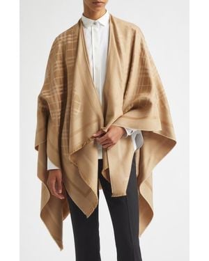 Burberry Ekd & Check Jacquard Wool & Cashmere Cape - Natural