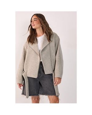Nasty Gal Oversized Brushed Belted Biker Jacket - Gray