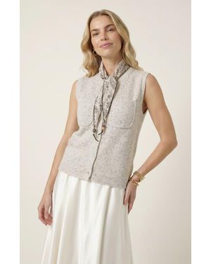Modenaire Soft Knit Sleeveless Cardigan Vest - Natural
