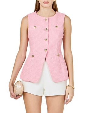 Endless Rose Longline Tweed Vest - Pink