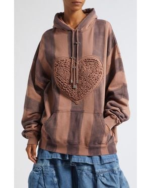 Collina Strada Soft Heart Oversize Fleece Hoodie - Brown