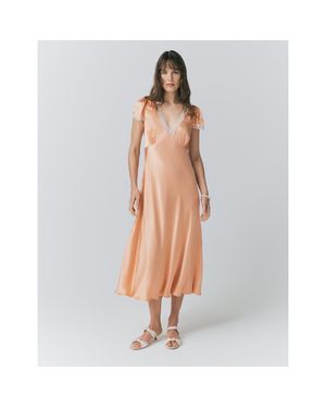 Ghost Lillie Lace Trim Satin Dress - Orange
