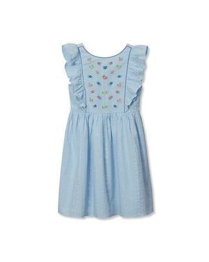 Lands' End Girls Short Sleeve Seersucker Dress - Blue