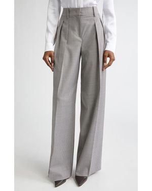 Michael Kors Pleated Houndstooth Slouch Stretch Virgin Wool Pants - Gray