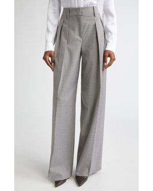 Michael Kors Pleated Houndstooth Slouch Stretch Virgin Wool Pants - Gray