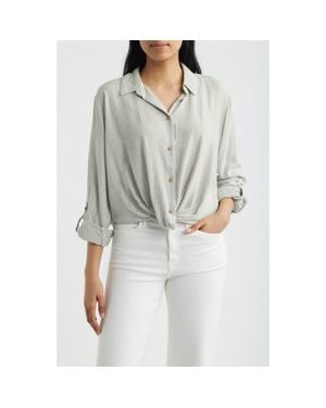 Beach Lunch Lounge Vivica Stripe Twist Hem Button-Up Shirt - Gray