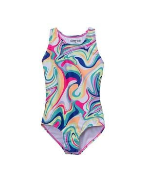 Lands' End Girls Plus Chlorine Resistant Sporty Hi-Neck Racer Back One Piece Swimsuit - White
