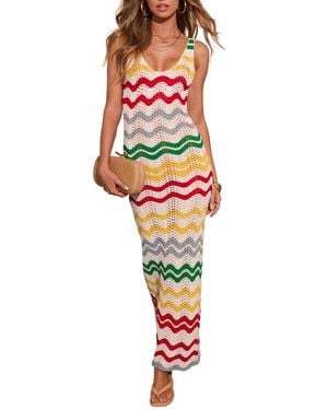 Vici Collection Gerie Open Stitch Maxi Sweater Dress - Red