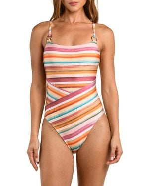 L'Agence Remi Watercolor Stripe One-Piece Swimsuit - Red