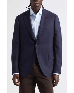 Isaia Capri Wool Hopsack Blazer - Blue