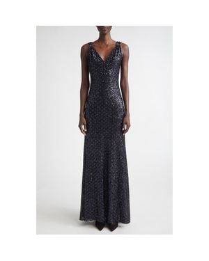 St. John Sequin Embroidered Tulle Gown - Blue