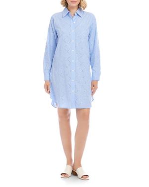 Karen Kane Embellished Long Sleeve Cotton Shirtdress - Blue